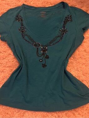 Express Y2K turquoise rosary tee